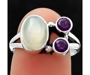 Srilankan Moonstone and Amethyst Ring Size-8 SDR210416 R-1228, 7x10 mm