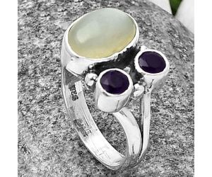 Srilankan Moonstone and Amethyst Ring Size-5 SDR210417 R-1228, 7x10 mm