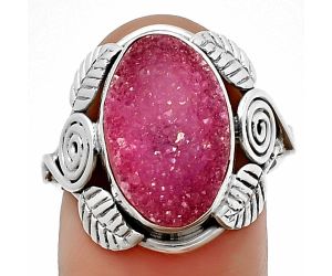 Southwest - Pink Titanium Druzy Ring Size-8 SDR210849, 10x16 mm