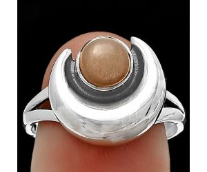Crescent Moon - Peach Moonstone Ring Size-9 SDR211002 R-1072, 6x6 mm