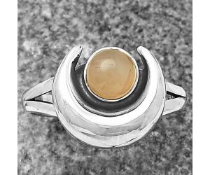 Crescent Moon - Peach Moonstone Ring Size-7 SDR211003 R-1072, 6x6 mm