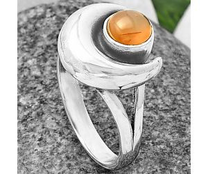 Crescent Moon - Peach Moonstone Ring Size-7 SDR211003 R-1072, 6x6 mm