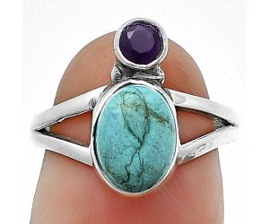 Natural Turquoise Morenci Mine and Amethyst Ring Size-6 SDR211095 R-1242, 7x9 mm