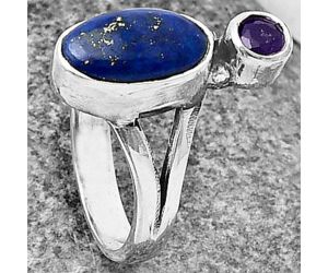 Lapis Lazuli and Amethyst Ring Size-5 SDR211099 R-1242, 6x11 mm