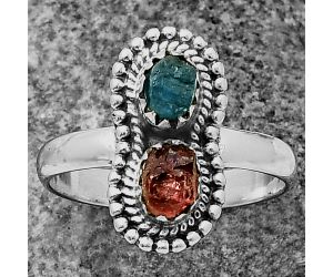 Ruby Rough and Neon Blue Apatite Rough Ring size-8 SDR211251, 6x4 mm