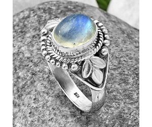 Rainbow Moonstone Ring size-7.5 SDR211303, 7x9 mm