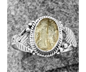 Yellow Scapolite Rough Ring size-9 SDR211326, 7x10 mm