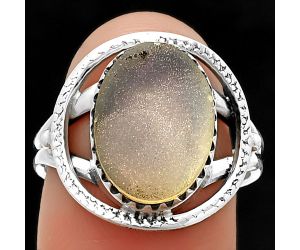 White Agate Druzy Ring size-8 SDR211436, 10x14 mm