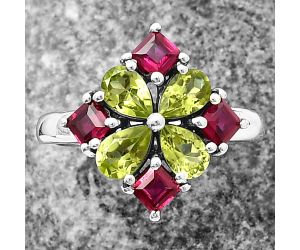 Peridot and Garnet Ring size-8.5 SDR211535 R-1021, 6x4 mm