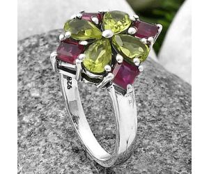 Peridot and Garnet Ring size-8.5 SDR211535 R-1021, 6x4 mm