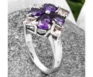 African Amethyst and Pink Amethyst Ring size-8.5 SDR211538 R-1021, 6x4 mm