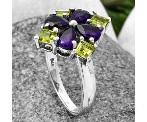 African Amethyst and Peridot Ring size-8 SDR211545 R-1021, 6x4 mm