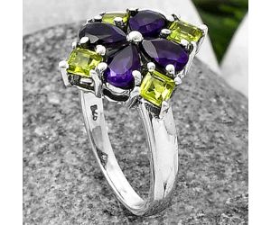 African Amethyst and Peridot Ring size-7.5 SDR211546 R-1021, 6x4 mm