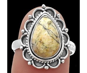 Authentic White Buffalo Turquoise Nevada Ring size-7.5 SDR215440 R-1256, 8x12 mm