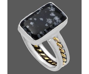 Two Tone - Snow Flake Obsidian Ring size-8 SDR220044 R-1711, 9x14 mm
