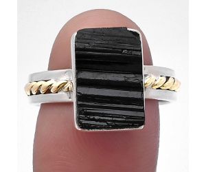 Two Tone - Black Tourmaline Rough Ring size-9 SDR220053 R-1711, 9x14 mm