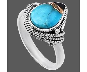 Shell In Black Blue Turquoise Ring size-8 SDR220338 R-1257, 8x12 mm