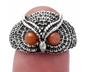 Owl - Peach Moonstone Ring size-8 SDR220451 R-1022, 4x4 mm