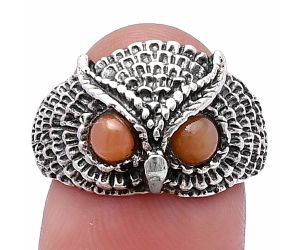 Owl - Peach Moonstone Ring size-7 SDR220457 R-1022, 4x4 mm