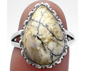 Authentic White Buffalo Turquoise Nevada Ring size-7 SDR220960 R-1652, 12x17 mm