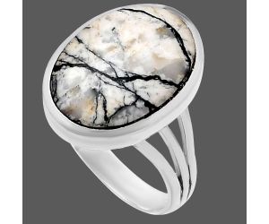 Authentic White Buffalo Turquoise Nevada Ring size-8 SDR221288 R-1006, 12x17 mm