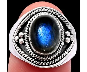 Blue Fire Labradorite Ring size-8 SDR221597 R-1312, 8x11 mm