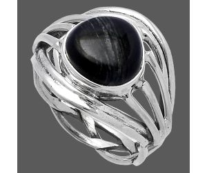 Silver Leaf Obsidian Ring size-8 SDR221964 R-1330, 10x10 mm