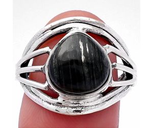 Silver Leaf Obsidian Ring size-7 SDR221965 R-1330, 11x11 mm