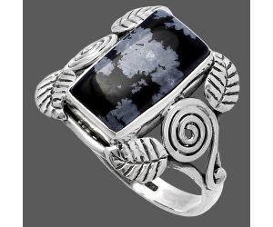 Southwest Design - Snow Flake Obsidian Ring size-9 SDR222173 R-1352, 8x14 mm