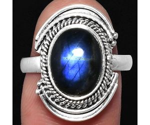 Evil Eye - Blue Fire Labradorite Ring size-8 SDR222729 R-1314, 9x12 mm