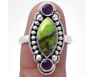 Green Matrix Turquoise and Amethyst Ring size-9 SDR222862 R-1265, 7x14 mm