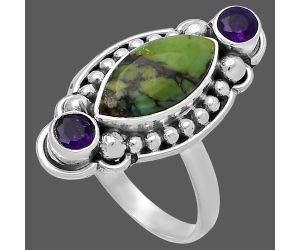 Green Matrix Turquoise and Amethyst Ring size-9 SDR222862 R-1265, 7x14 mm
