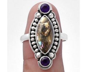 Copper Abalone Shell and Amethyst Ring size-9.5 SDR222870 R-1265, 7x16 mm