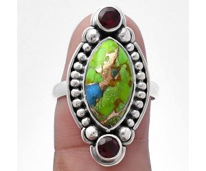 Blue Turquoise In Green Mohave and Garnet Ring size-8 SDR222871 R-1265, 9x16 mm