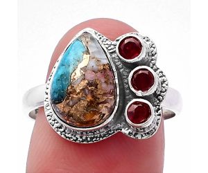 Multi Copper Turquoise and Garnet Ring size-9 SDR222943 R-1655, 8x12 mm