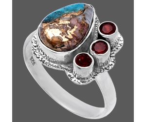 Multi Copper Turquoise and Garnet Ring size-9 SDR222943 R-1655, 8x12 mm