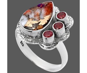 Spiny Oyster Turquoise and Garnet Ring size-8 SDR222948 R-1655, 9x13 mm