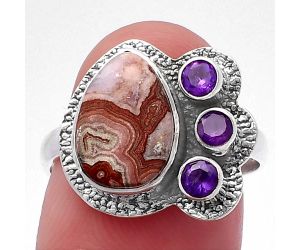 Laguna Lace Agate and Amethyst Ring size-8 SDR222963 R-1655, 8x12 mm