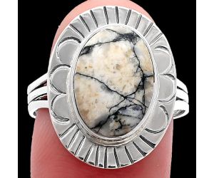 Authentic White Buffalo Turquoise Nevada Ring size-9 SDR223028 R-1432, 9x13 mm