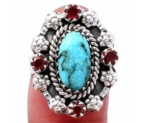Natural Turquoise Morenci Mine and Garnet Ring size-8 SDR223214 R-1264, 7x12 mm
