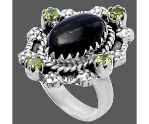Silver Leaf Obsidian and Peridot Ring size-6 SDR223226 R-1264, 8x13 mm