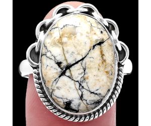 Authentic White Buffalo Turquoise Nevada Ring size-9.5 SDR223351 R-1138, 14x18 mm