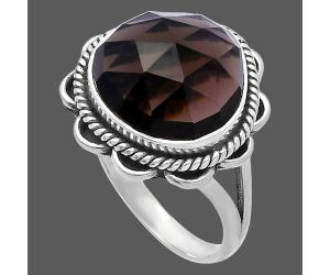 Faceted Smoky Quartz Ring size-9 SDR223643 R-1221, 14x14 mm