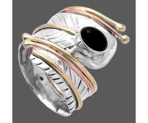 Two Tone Adjustable - Black Onyx Ring size-8 SDR223987 R-1523, 7x5 mm