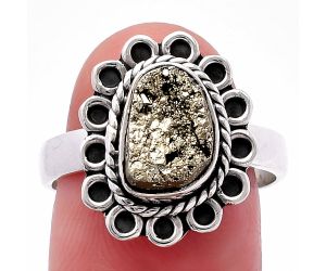 Peruvian Golden Pyrite Ring size-8.5 SDR224316 R-1256, 7x10 mm
