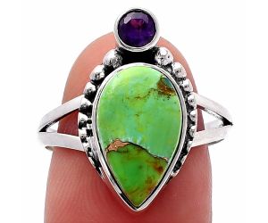 Copper Green Turquoise and Amethyst Ring size-9 SDR224346 R-1267, 9x14 mm