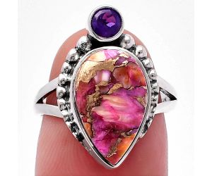 Kingman Pink Dahlia Turquoise and Amethyst Ring size-7 SDR224353 R-1267, 10x15 mm
