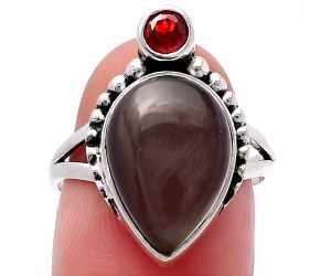 Gray Moonstone and Garnet Ring size-8 SDR224358 R-1267, 11x15 mm