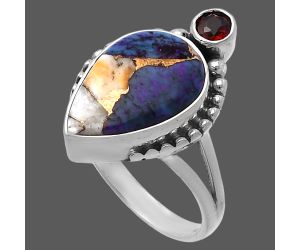 Spiny Oyster Turquoise and Garnet Ring size-8.5 SDR224376 R-1267, 11x16 mm