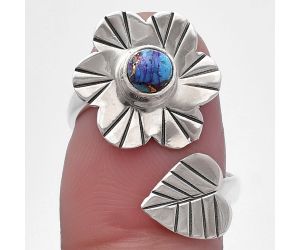 Adjustable Floral - Kingman Purple Dahlia Turquoise Ring size-7 SDR224527 R-1659, 5x5 mm
